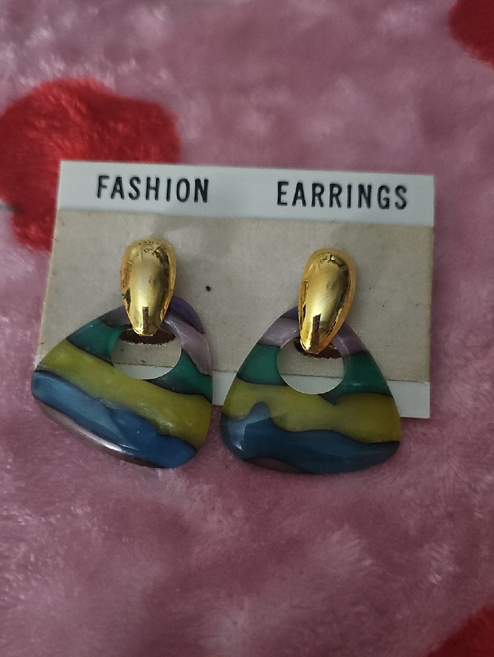 Multicolor Resin Drop Earrings with Gold Accent